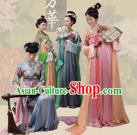 Ancient Chinese Tang Dynasty Palace Women Clothes 4 Sets