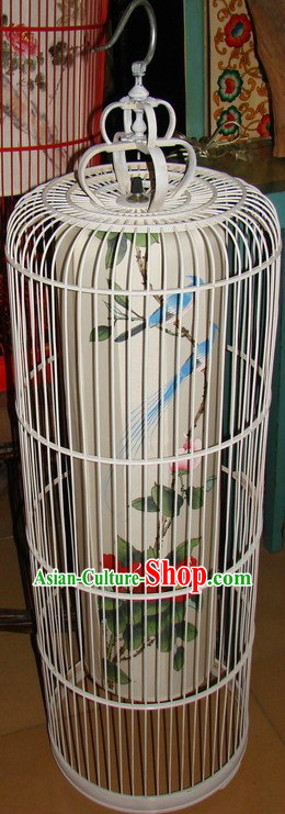 Chinese Classic Handmade and Painted Silk Birdcage Floor Lamp