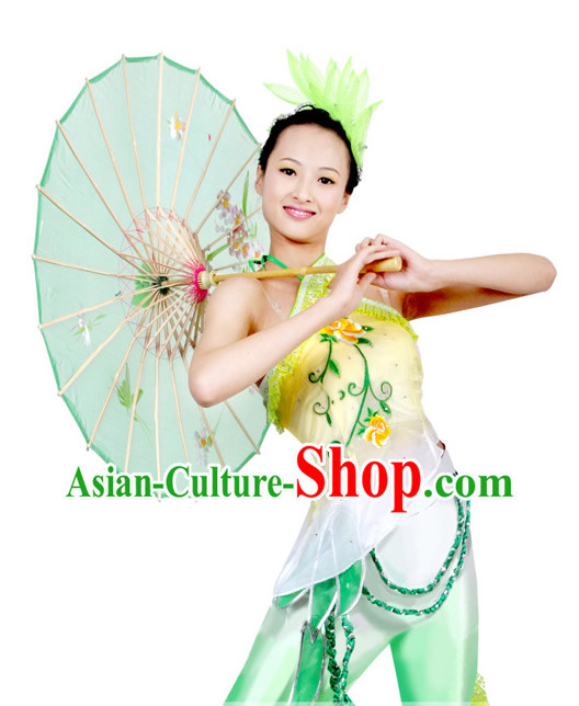 Traditional Chinese Umbrella Dance Costume and Headpiece for Women