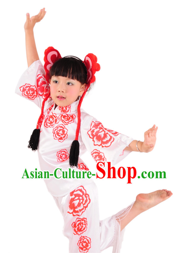 Traditional Chinese Paper-cut Dance Costume and Mask for Children