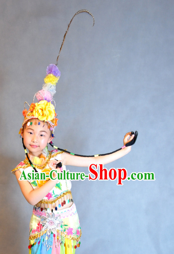 Chinese Classic Qiao Hua Dan Dance Costumes and Headpiece Complete Set for Children