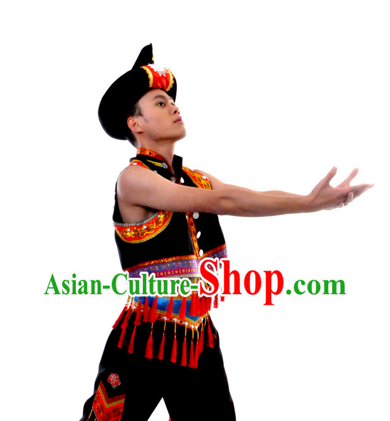Chinese Yi Ethnic Clothes and Hat for Men