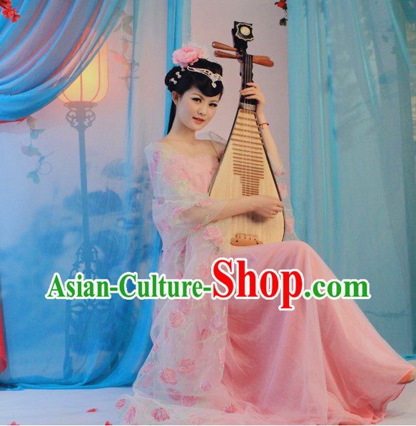 Traditional Chinese Tang Dynasty Musician Pink Clothing for Women