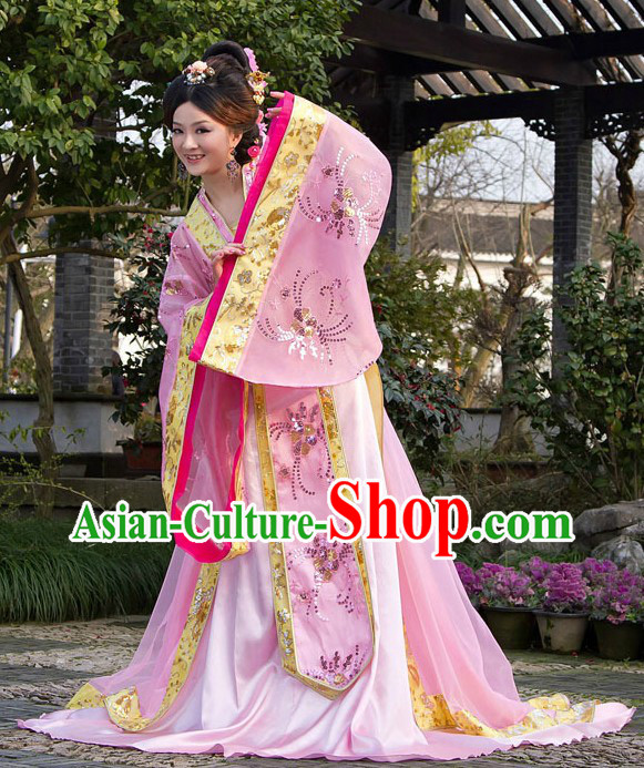 Ancient Chinese Tang Princess Pink Clothing for Women