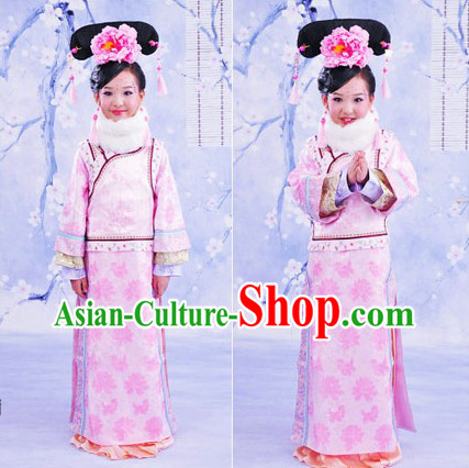 Traditional Chinese Palace Princess Dress and Headpiece for Girls