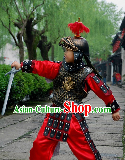 Ancient Chinese Palace General Costumes and Helmet and Shield for Kids