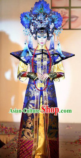 Ancient Chinese Empress Stage Performance Costume and Headpiece