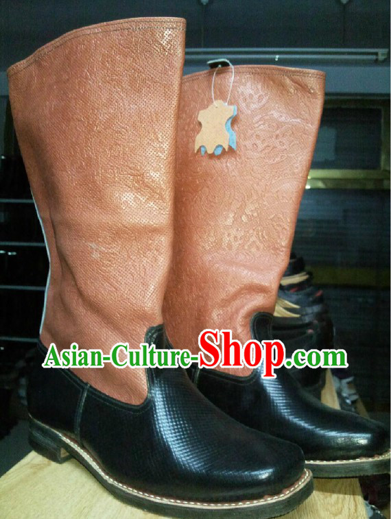 Handmade Mongolian Cowhide Long Boots for Men