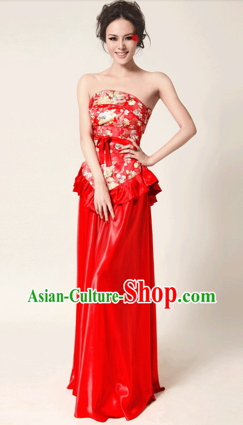 Chinese Classical Red Wedding Evening Dress for Brides