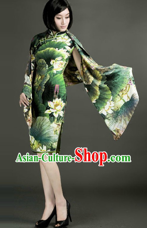 Chinese Classical Green Lotus Cheongsam for Women