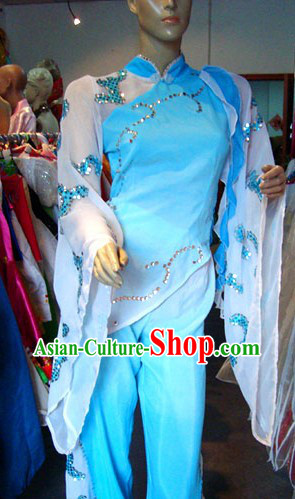 Traditional Chinese Mandarin White and Blue Dance Costume for Women