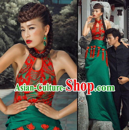 Chinese Classical Green Qipao Cheongsam for Women