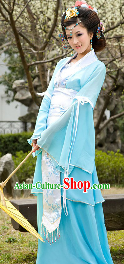 Ancient Chinese Light Blue Lady Costumes