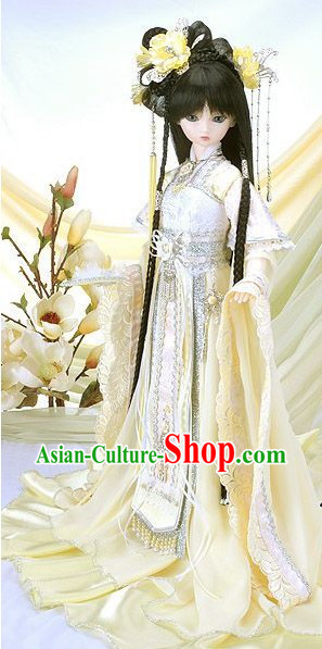 Ancient Chinese Light Yellow Princess Clothing and Hair Accessories Complete Set for Women