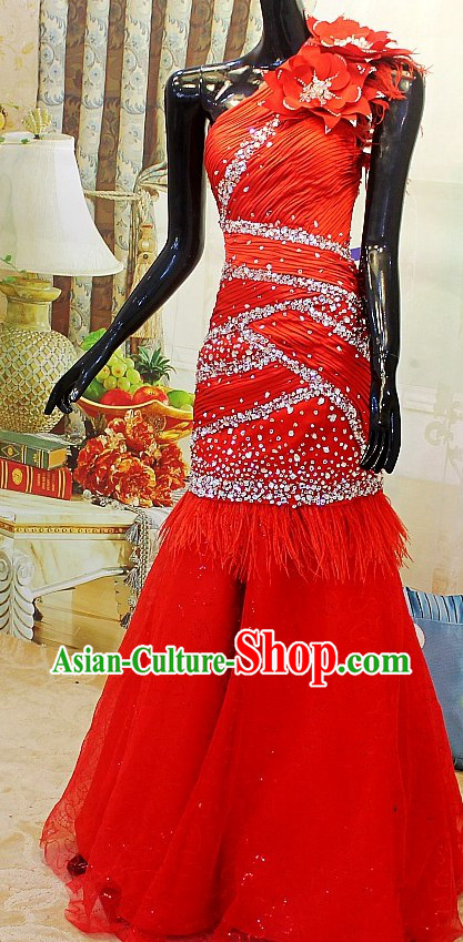 Shinning Chinese Red Wedding Evening Dress