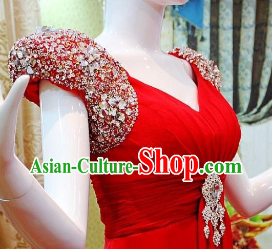 Stunning Red Shinning Shoulder Evening Dress