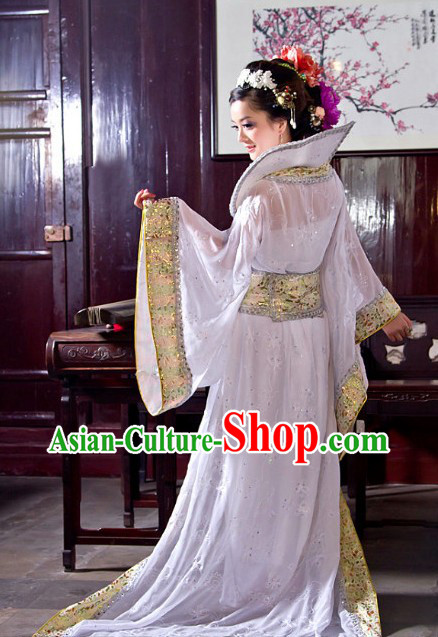 Ancient Chinese Pure White Long Tail Clothing for Women