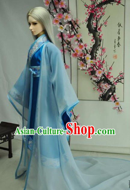 Ancient Chinese Poet Blue Clothes for Men