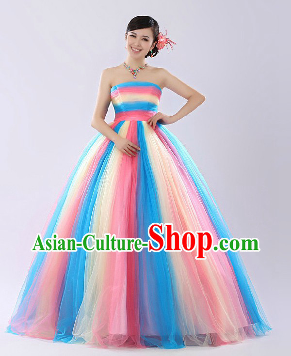 Chinese Rainbow Color Evening Dress