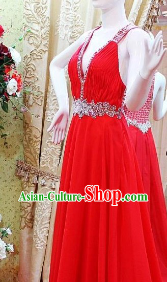 Lucky Red Shinning Crystal Wedding Evening Dress