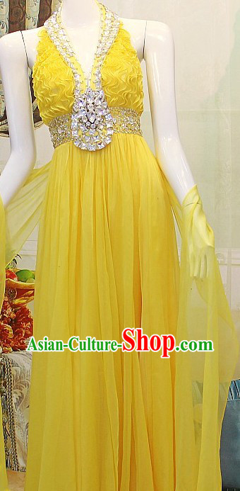 Elegant Bright Yellow Wedding Evening Dress for Brides