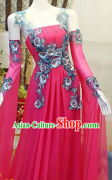 Stunning Handmade Pink and Blue Lace Evening Dress for Ladies