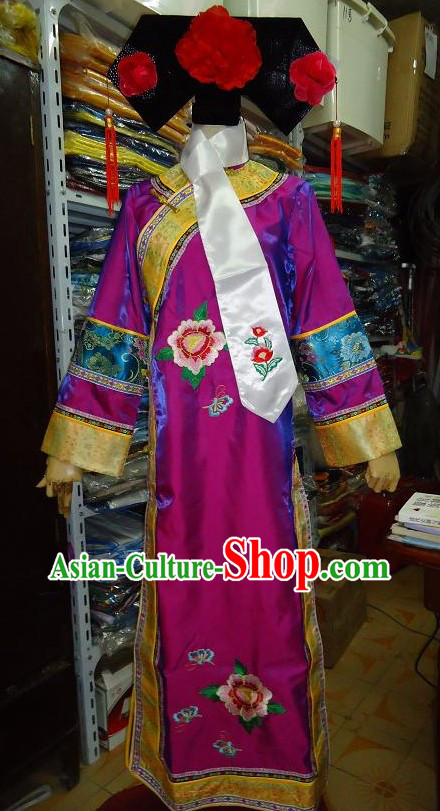 Ancient Chinese Qing Dynasty Palace Lady Costume and Hat for Women