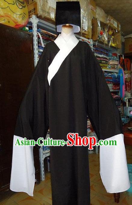 Chinese Opera Laosheng Black Robe and Hat for Men