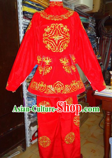 Ancient Chinese Mask Changing Embroidered Red Costumes for Men