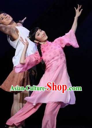 Chinese Classical Pink Flower Folk Dance Costume for Women