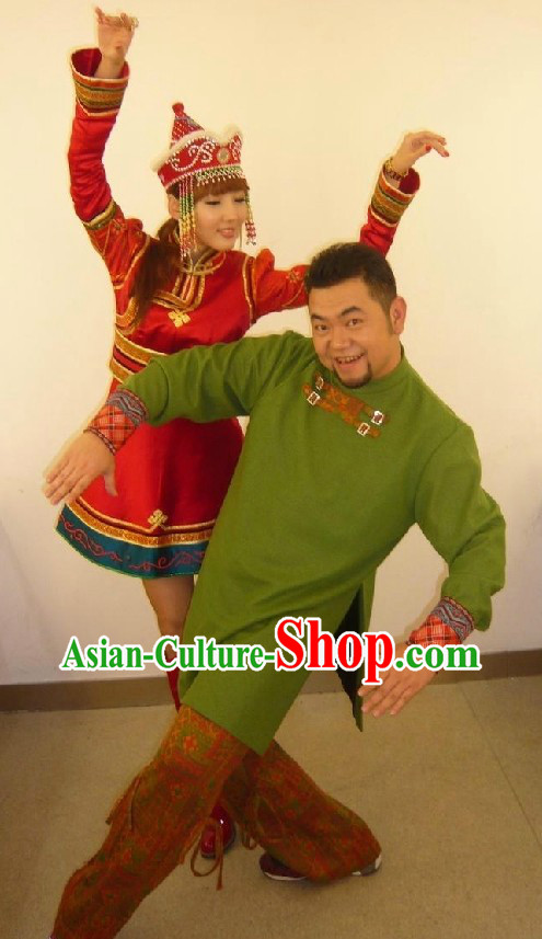 Traditional Chinese Mongolian Clothing and Hat for Men and Women