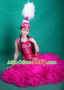 Ancient Chinese Mongolian Dance Costume and Hat for Women