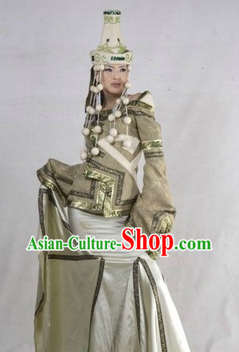 Traditional Mongolian Clothing and Hat for Women