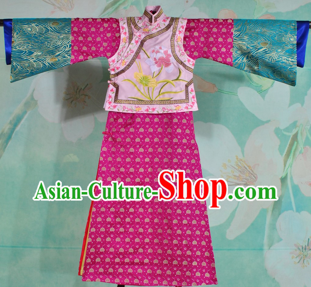 Supreme Qing Dynasty Embroidered Flower Princess Clothes Complete Set