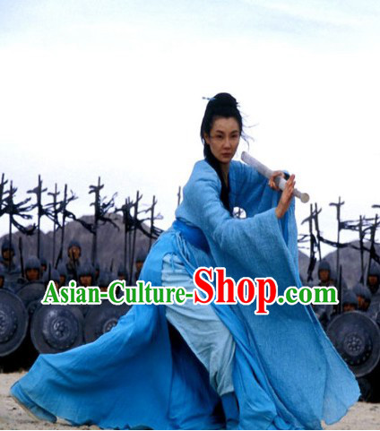 Chinese Classical Swordswoman Blue Costumes in Hero
