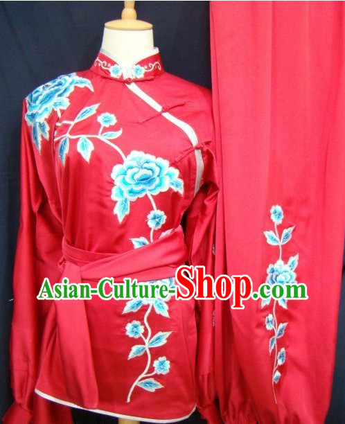 Chinese Kung Fu Embroidered Flower Competition Silk Uniform for Women