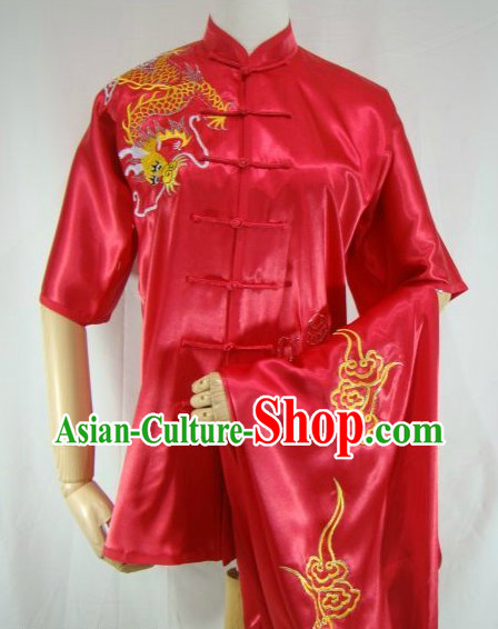 Chinese Classical Red Embroidered Dragon Kung Fu Uniform for Women