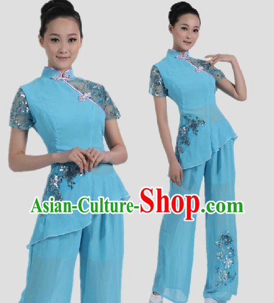 Chinese Classical Light Blue Fan Dance Costume for Women