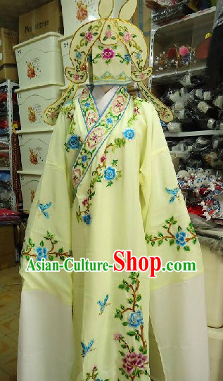 Chinese Peking Opera Embroidered Flower Costume and Hat for Men