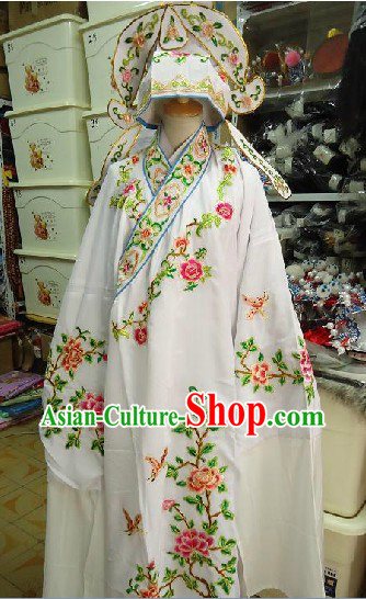 Chinese Peking Opera Embroidered Flower Costume and Hat for Men