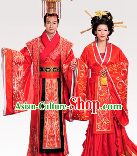 Ancient Chinese Emperor and Empress Palace Wedding Dresses Two Sets