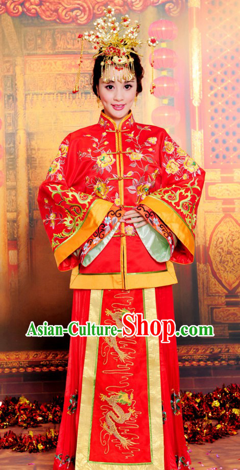 Chinese Classical Auspicious Embroidered Wedding Suit for Brides