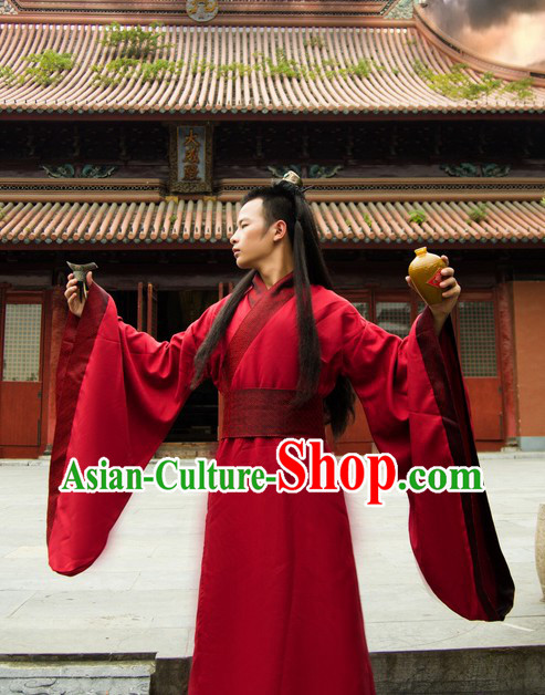 Ancient Chinese Plain Red Hanfu Costume for Men