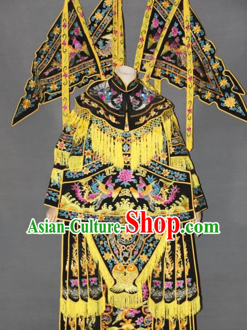 Ancient Yang Men Nv Jiang Women Heroine Embroidered Phoenix Armor Costumes with Flags