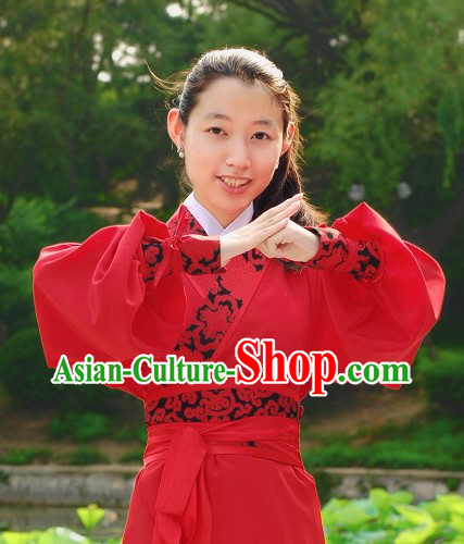 Han Dynasty Red Kung Fu Clothing for Women