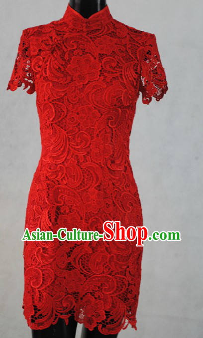 Supreme Red Lace Short Wedding Cheongsam for Women