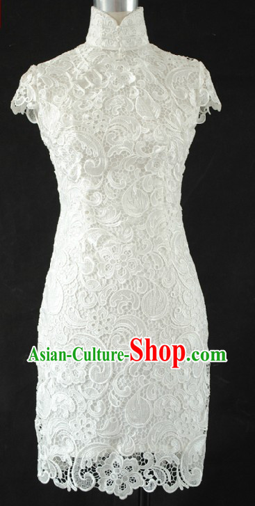 Chinese Cheongsam Style Wedding Dress and Veil for Brides