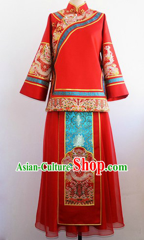 Traditional Chinese Lucky Red Dragon Wedding Suit for Lady