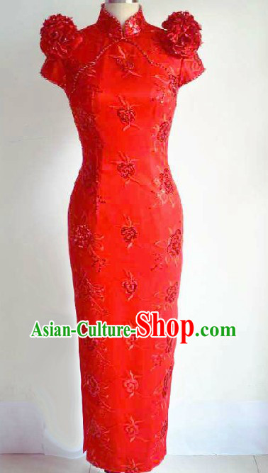 Chinese Classic Red Wedding Cheongsam for Brides