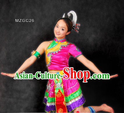 Traditional Chinese Miao Dance Costumes and Head Pieces for Women